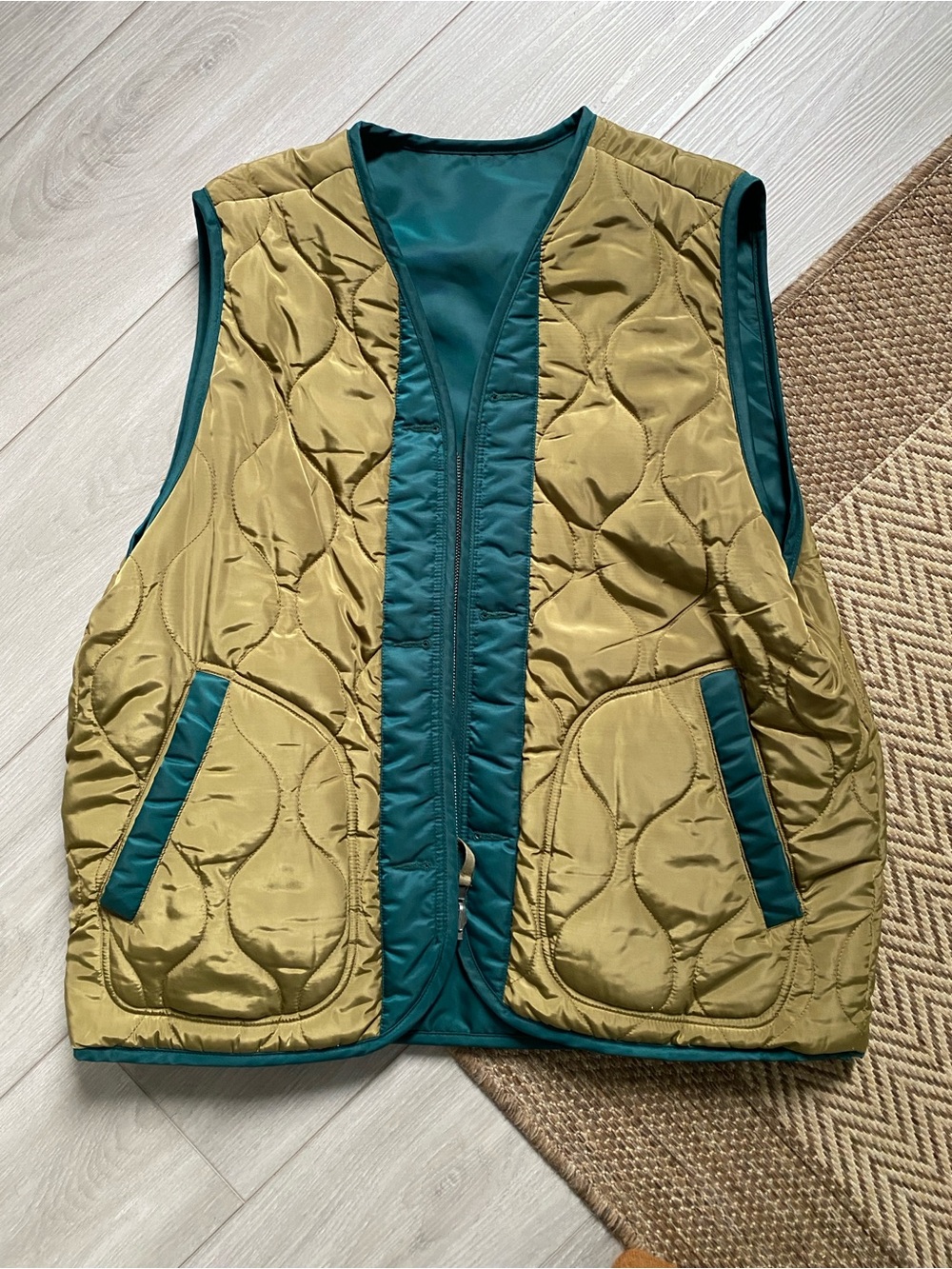 Urban Outfitters Olive Green/Teal Quilted Reversible Vest